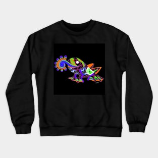 ecopop mister don frog in mexican totonac pattern wallpaper Crewneck Sweatshirt